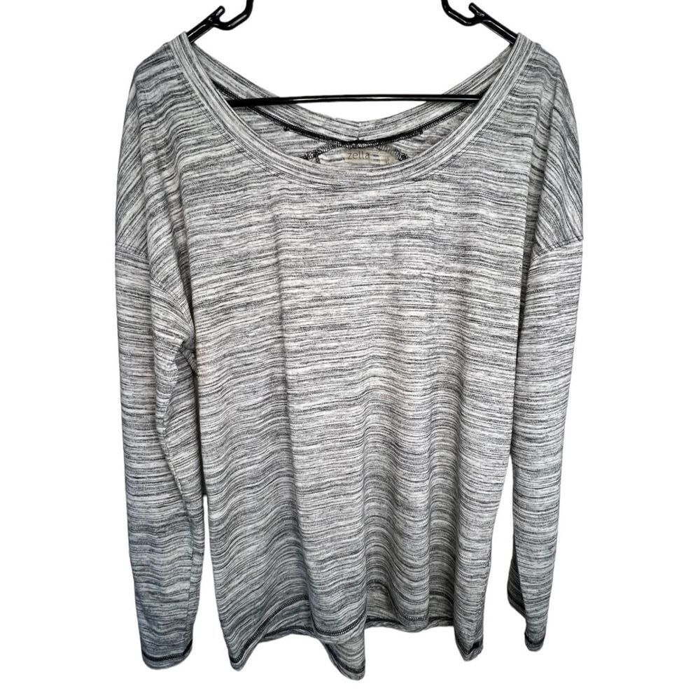Zella Athletic Long Sleeve Striped T-Shirt With Open Back